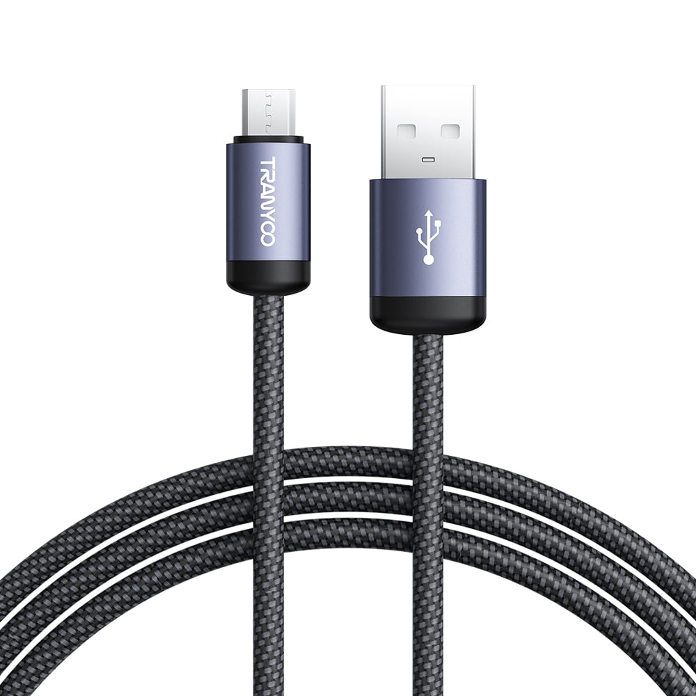 A black braided USB-C to USB-A charging cable with a metallic purple connector housing, shown coiled on a white background. The brand name 'TRAVELCO' is printed vertically on the USB-C connector.