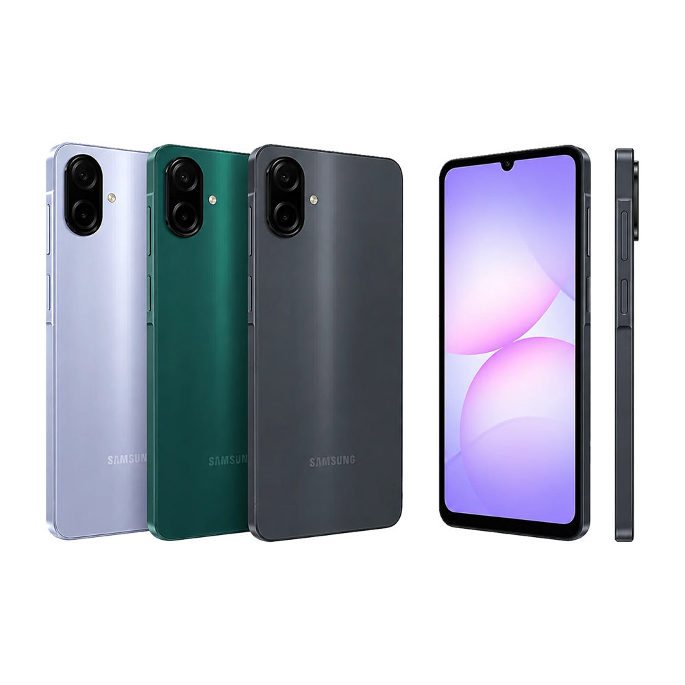 Main - Samsung Galaxy A07 4G in Light Violet, Green and Black colors
